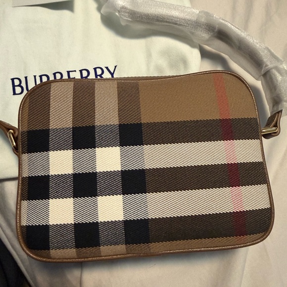 Burberry Check Crossbody Bag in Tan, Black & White - Picture 2 of 5